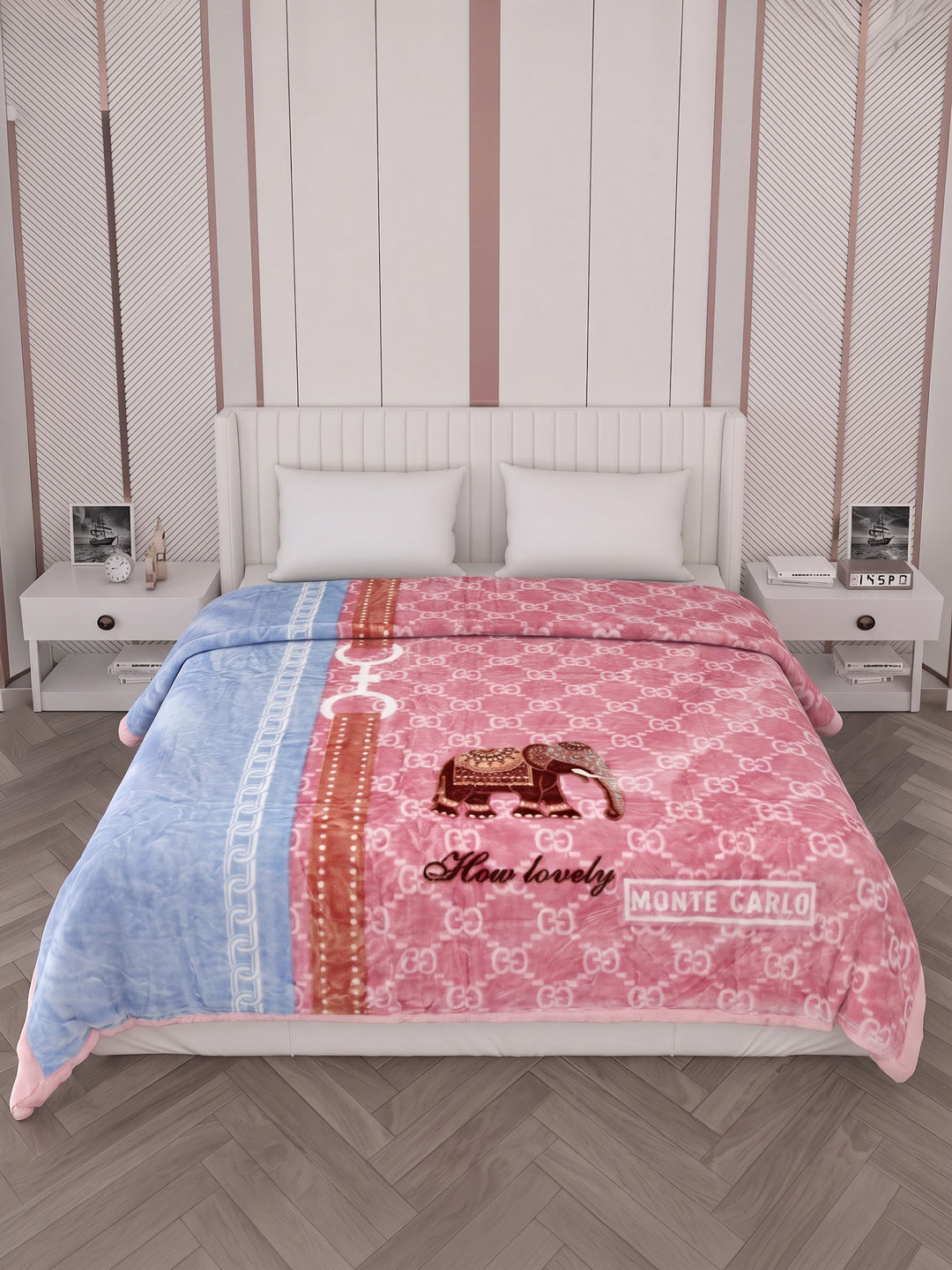 Printed Double Bed 2 Ply 550 GSM Blanket for Winter (Royal Gold Plus), Weight 3 kg