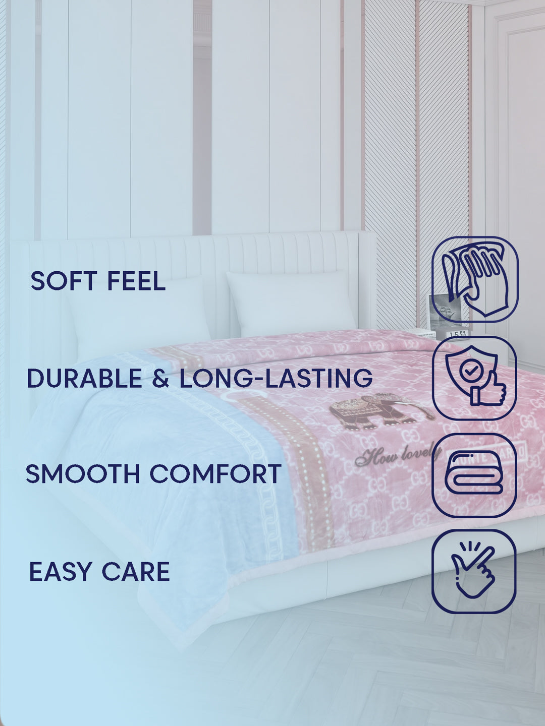 Printed Double Bed 2 Ply 550 GSM Blanket for Winter (Royal Gold Plus), Weight 3 kg