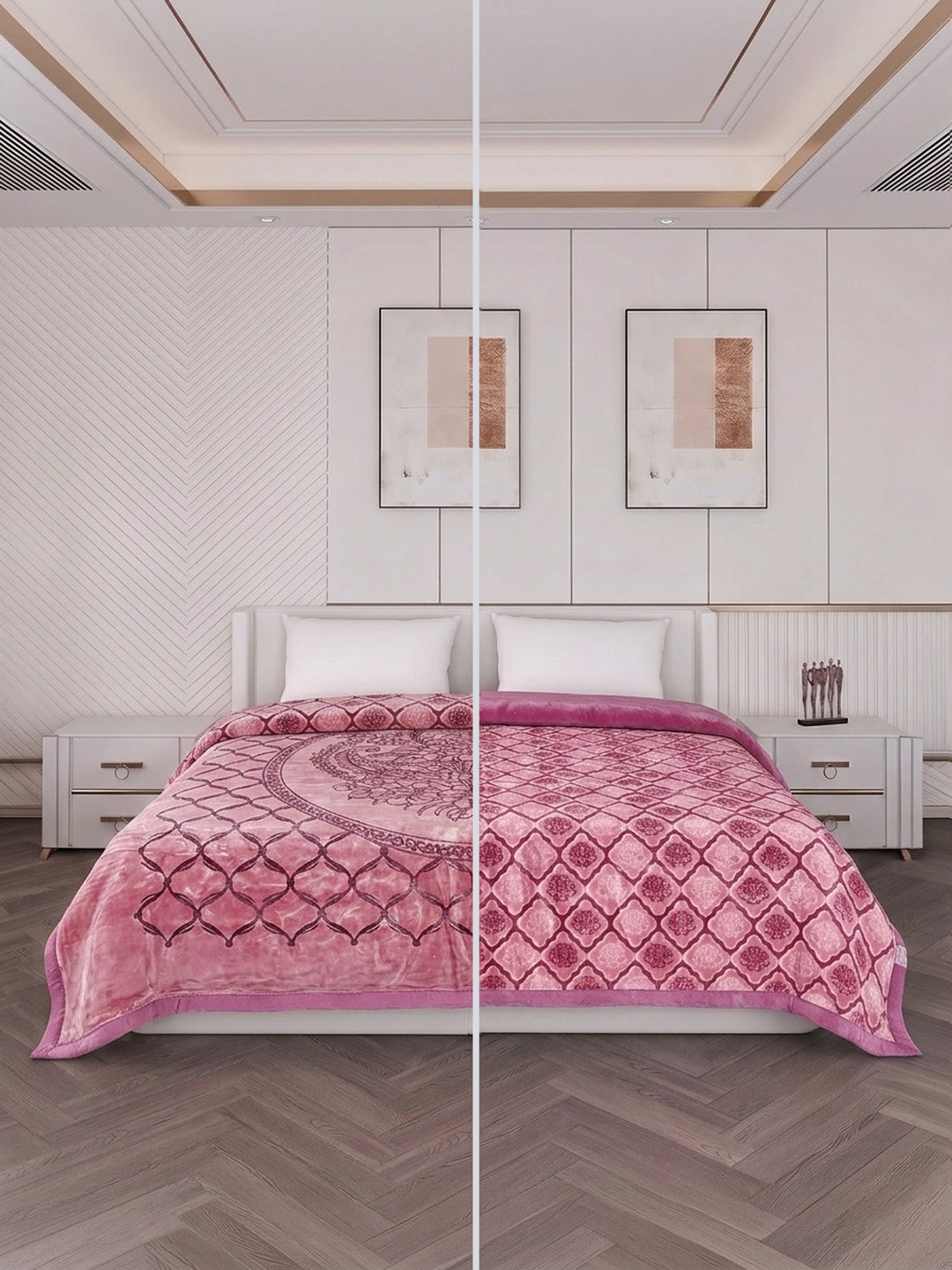 Printed Double Bed 2 Ply 950 GSM Blanket for Winter (Rusty), Weight 5 kg