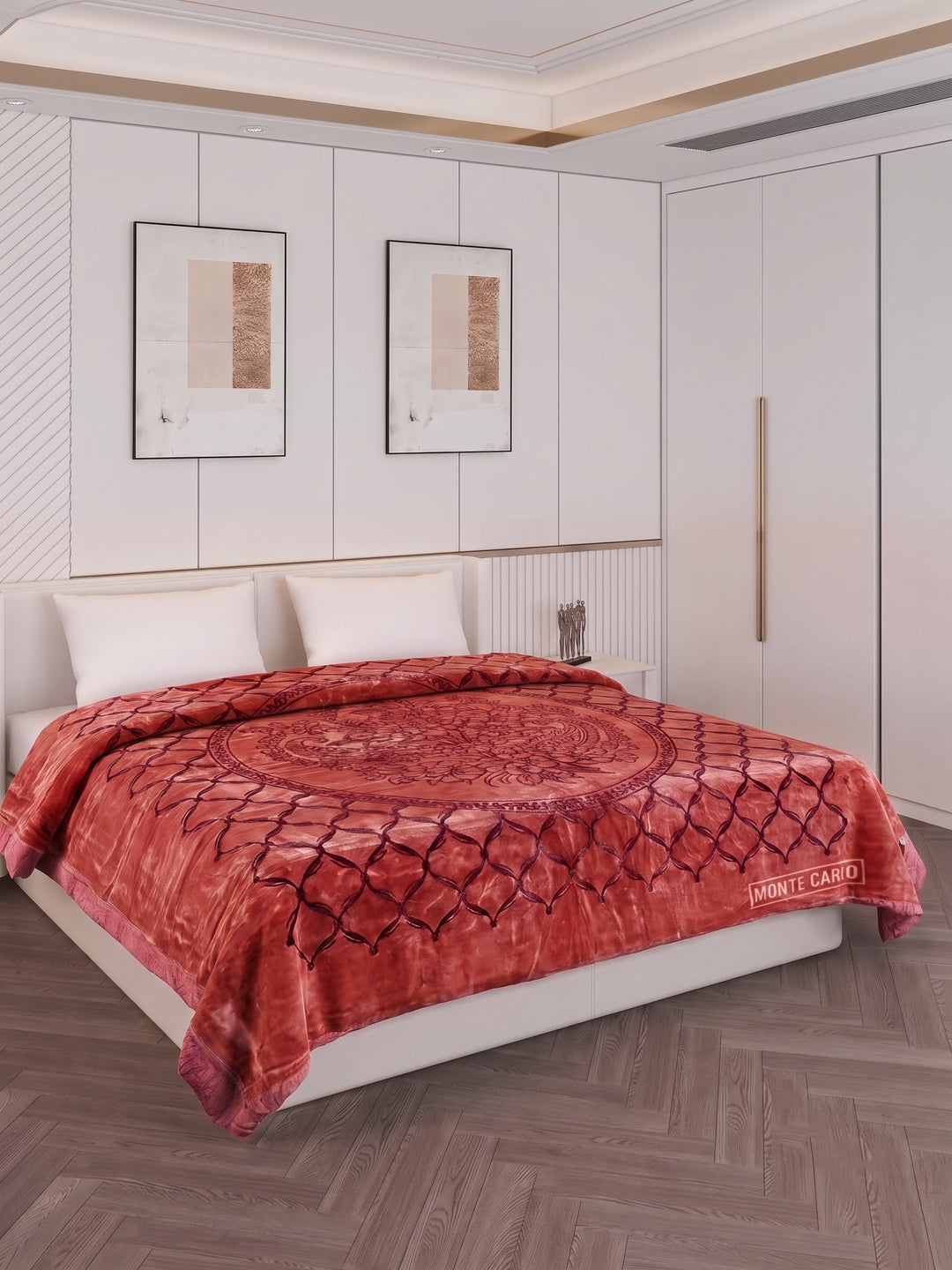 Printed Double Bed 2 Ply 950 GSM Blanket for Winter (Rusty), Weight 5 kg