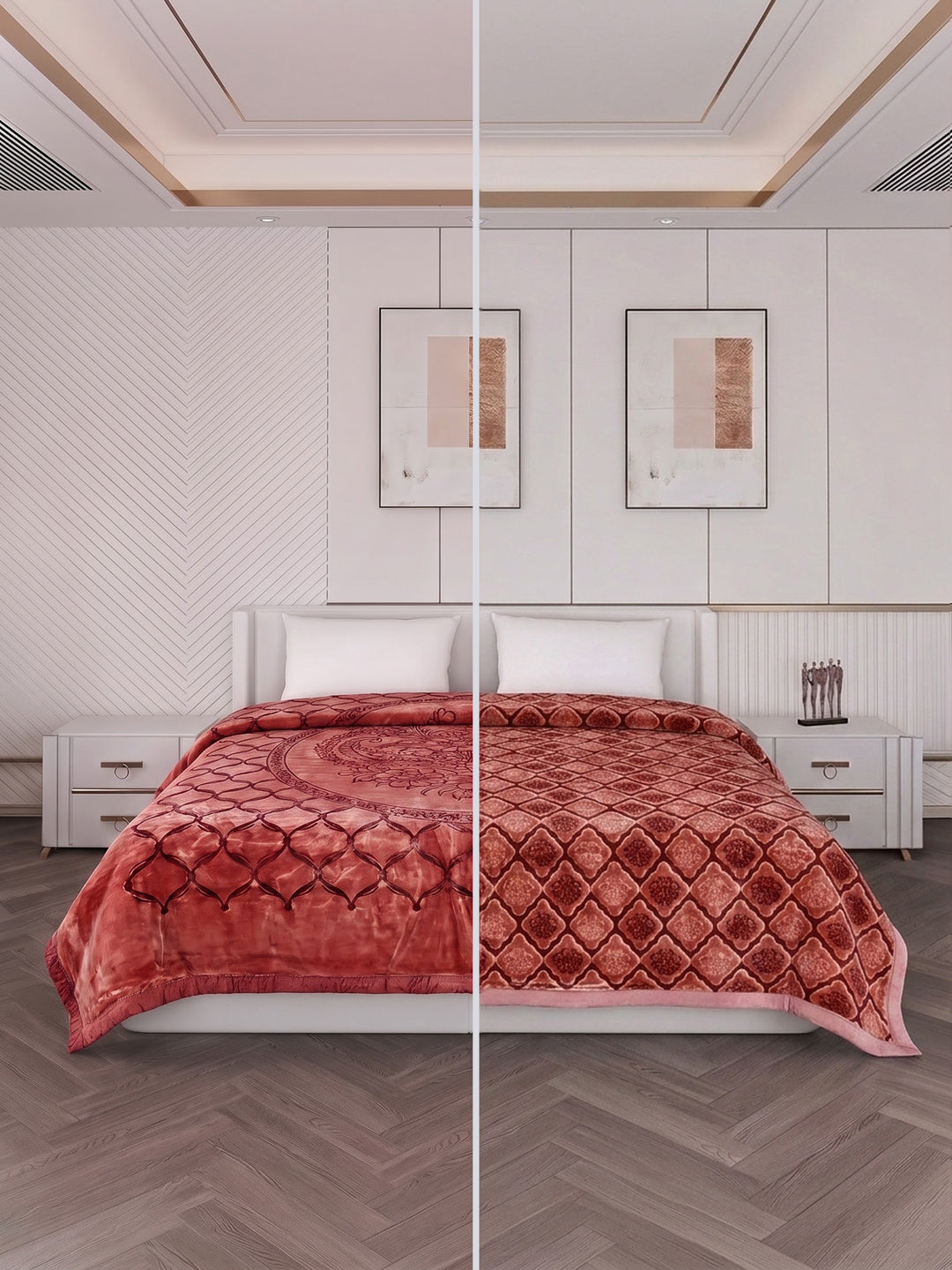 Printed Double Bed 2 Ply 950 GSM Blanket for Winter (Rusty), Weight 5 kg
