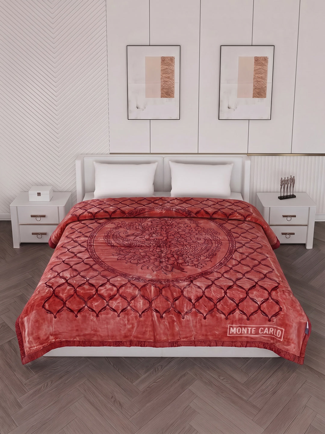 Printed Double Bed 2 Ply 950 GSM Blanket for Winter (Rusty), Weight 5 kg