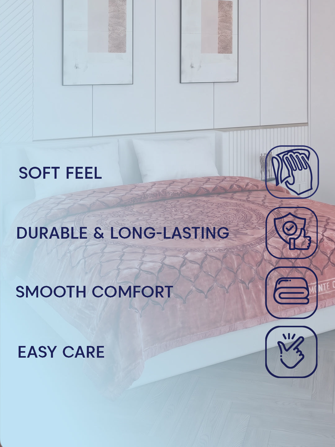 Printed Double Bed 2 Ply 950 GSM Blanket for Winter (Rusty), Weight 5 kg
