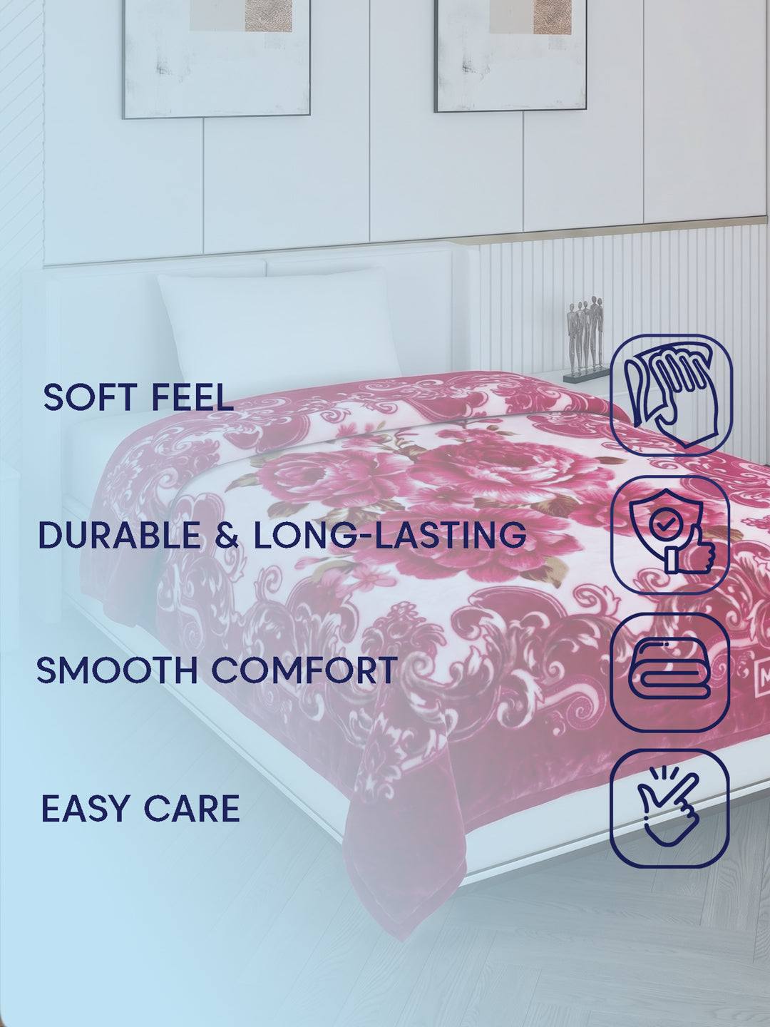 Printed Single Bed 1 Ply 850 GSM Blanket for Winter (Sarilia), Weight 3 kg