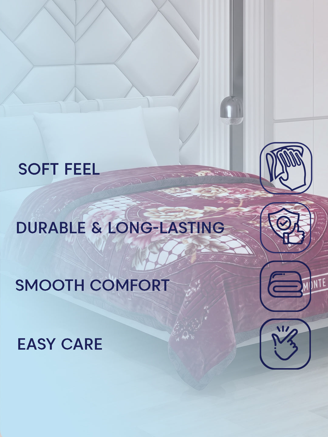 Printed Single Bed 1 Ply 850 GSM Blanket for Winter (Sarilia), Weight 3 kg