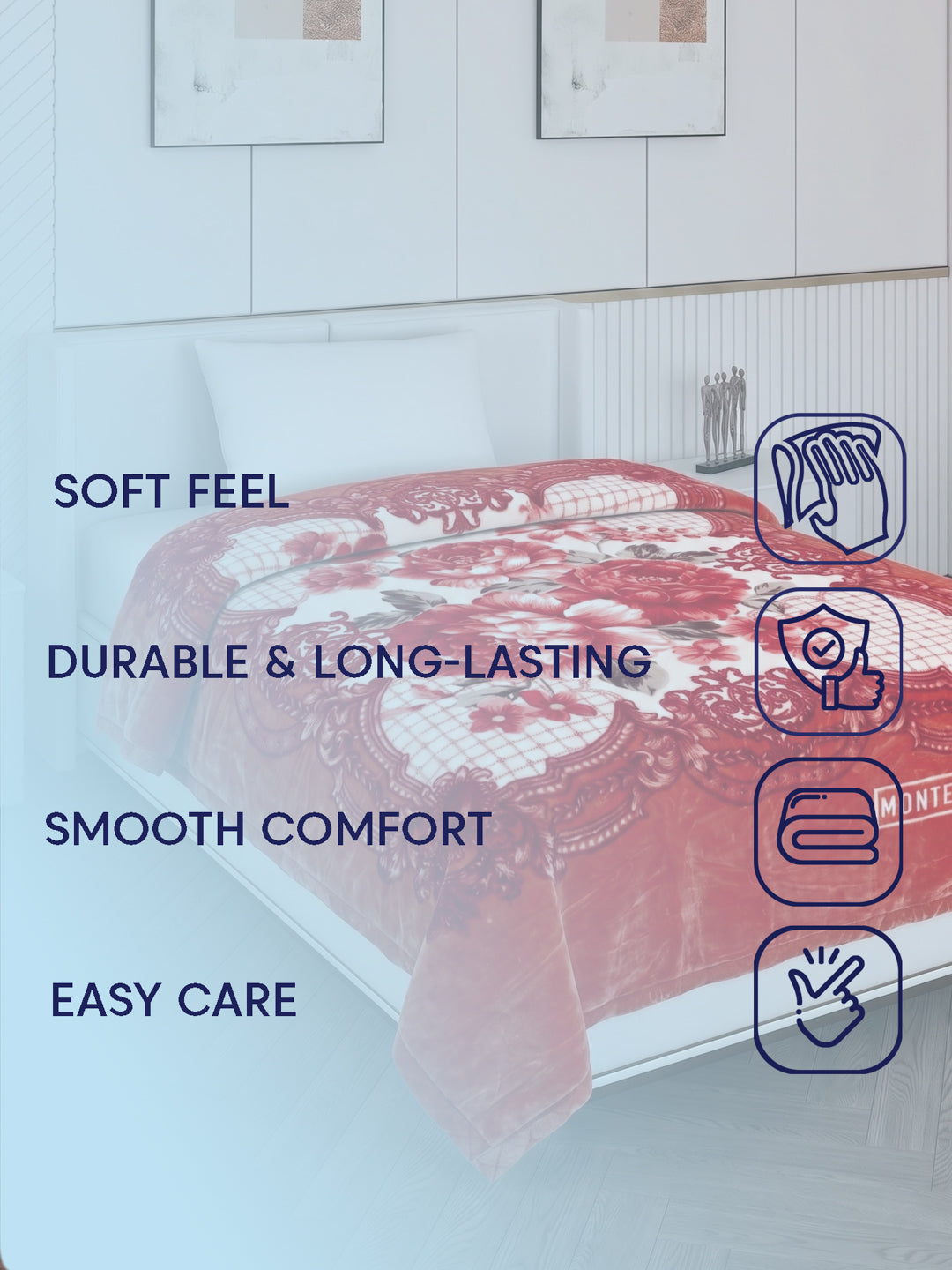 Printed Single Bed 1 Ply 850 GSM Blanket for Winter (Sarilia), Weight 3 kg