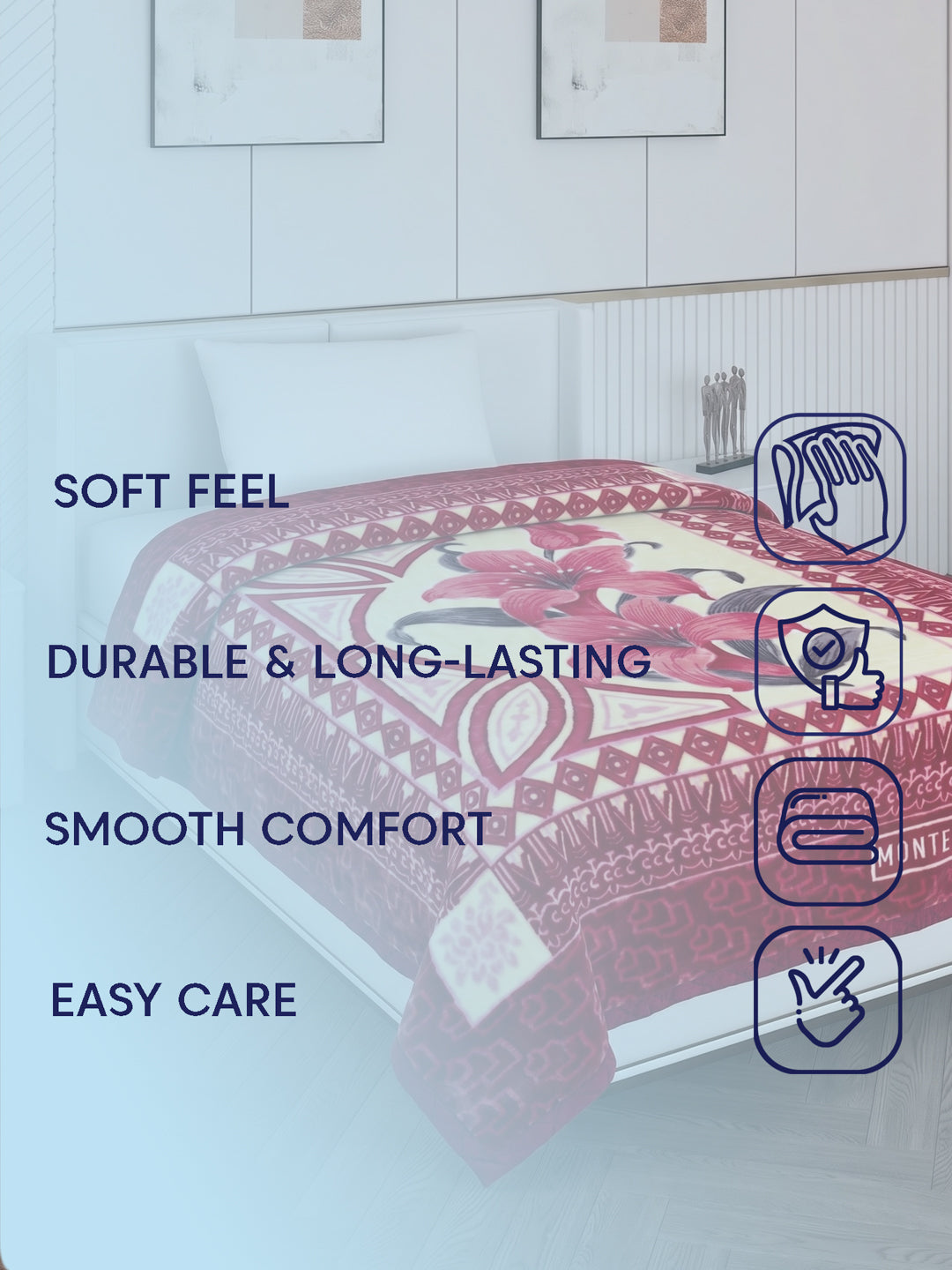 Printed Single Bed 1 Ply 850 GSM Blanket for Winter (Sarilia), Weight 3 kg