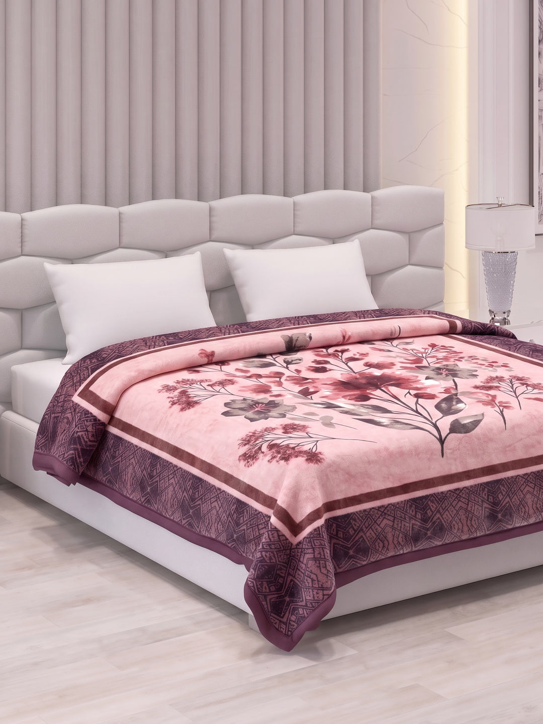 Floral Print Double Bed 3 Ply 890 GSM Blanket for Winter (Sissoo), Weight 4.7 kg