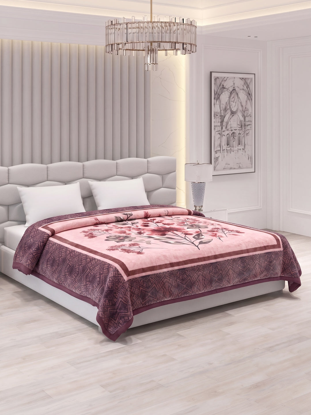 Floral Print Double Bed 3 Ply 890 GSM Blanket for Winter (Sissoo), Weight 4.7 kg