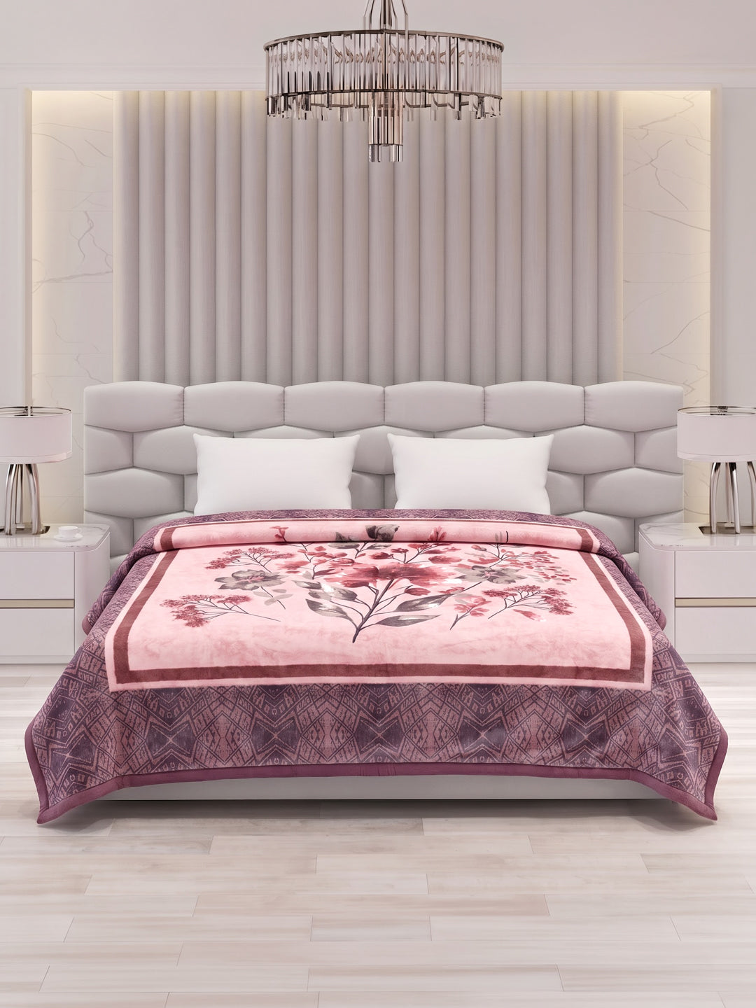 Floral Print Double Bed 3 Ply 890 GSM Blanket for Winter (Sissoo), Weight 4.7 kg