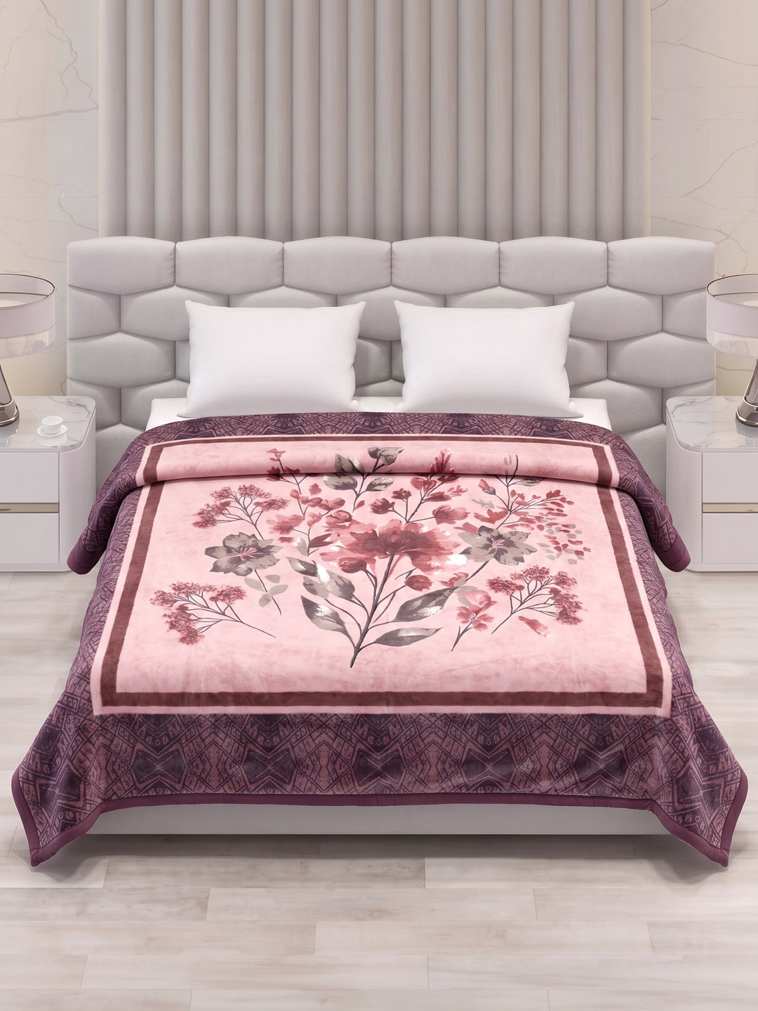 Floral Print Double Bed 3 Ply 890 GSM Blanket for Winter (Sissoo), Weight 4.7 kg