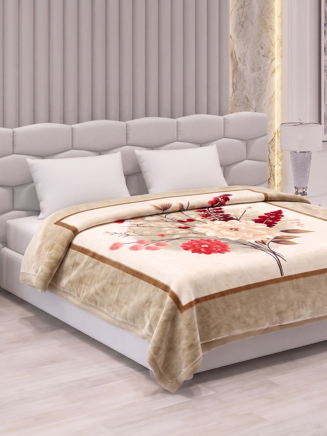 Floral Print Double Bed 3 Ply 890 GSM Blanket for Winter (Sissoo), Weight 4.7 kg