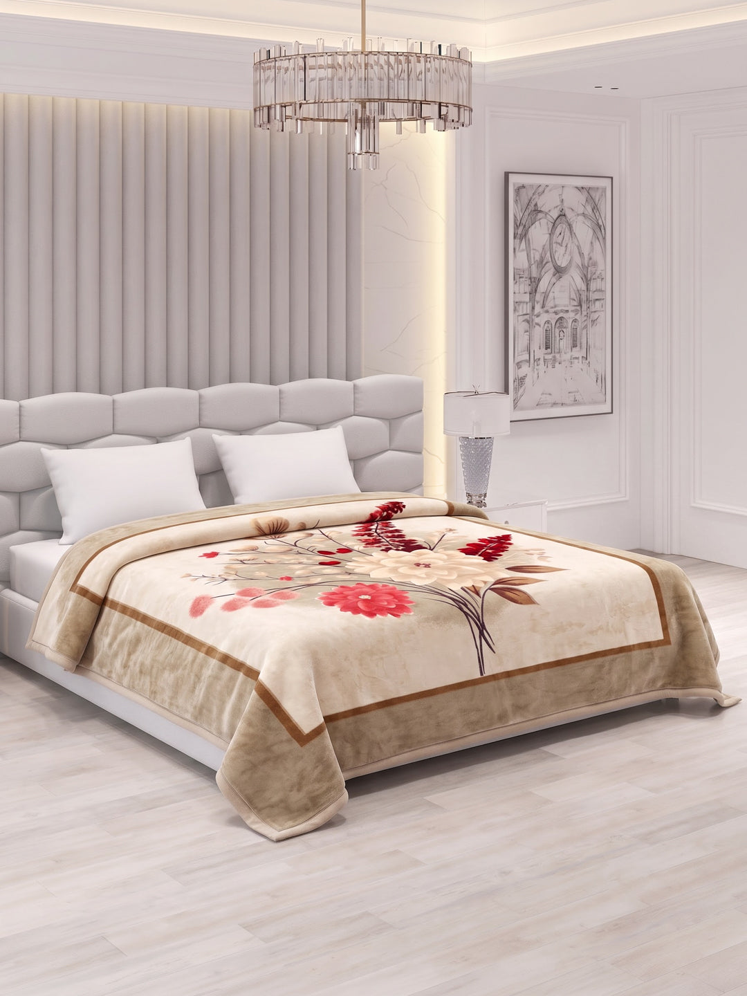 Floral Print Double Bed 3 Ply 890 GSM Blanket for Winter (Sissoo), Weight 4.7 kg