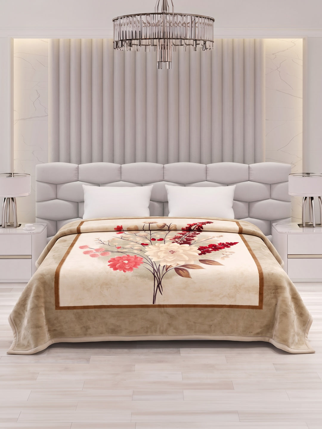 Floral Print Double Bed 3 Ply 890 GSM Blanket for Winter (Sissoo), Weight 4.7 kg