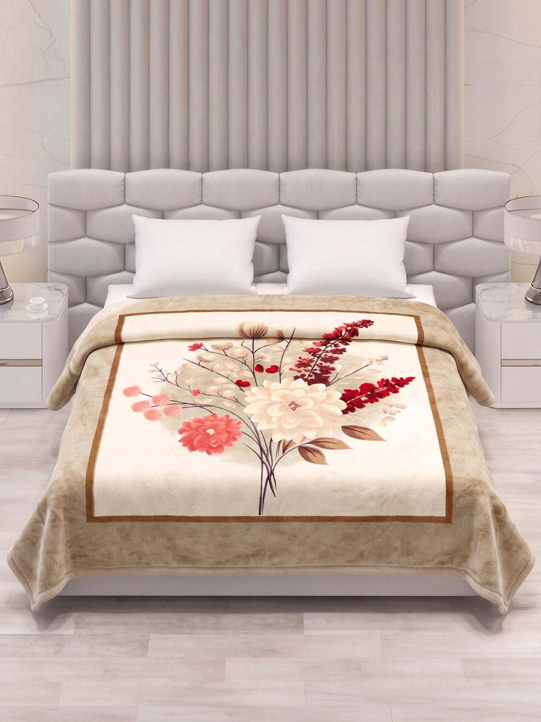 Floral Print Double Bed 3 Ply 890 GSM Blanket for Winter (Sissoo), Weight 4.7 kg