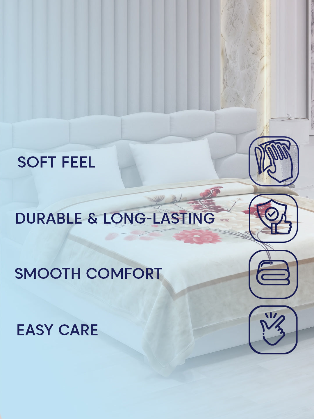 Floral Print Double Bed 3 Ply 890 GSM Blanket for Winter (Sissoo), Weight 4.7 kg