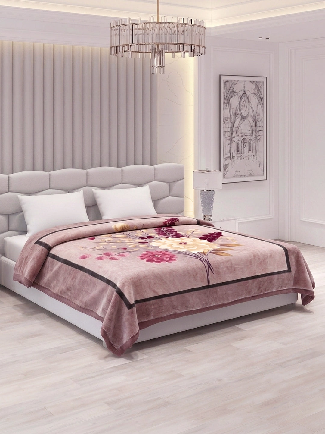Floral Print Double Bed 3 Ply 890 GSM Blanket for Winter (Sissoo), Weight 4.7 kg