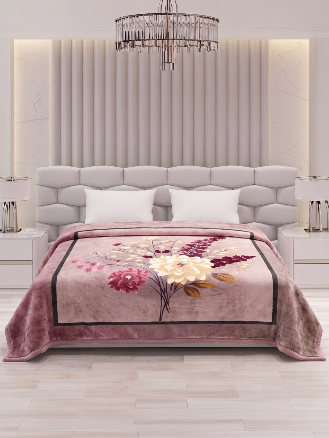 Floral Print Double Bed 3 Ply 890 GSM Blanket for Winter (Sissoo), Weight 4.7 kg