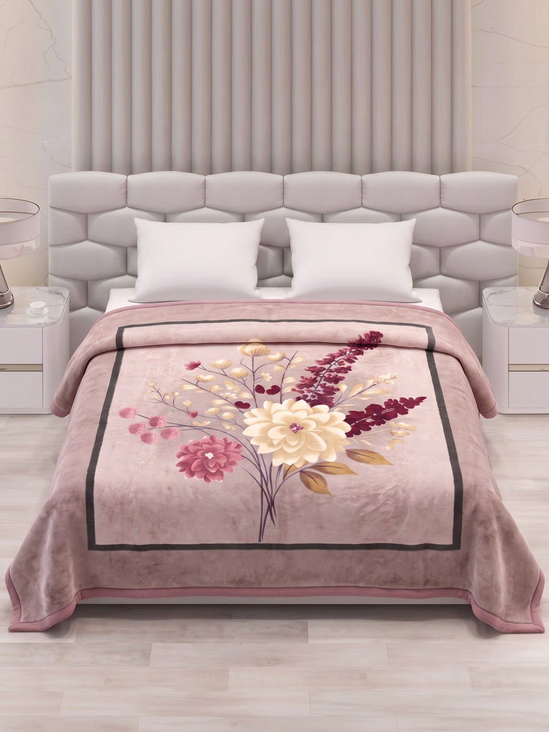 Floral Print Double Bed 3 Ply 890 GSM Blanket for Winter (Sissoo), Weight 4.7 kg