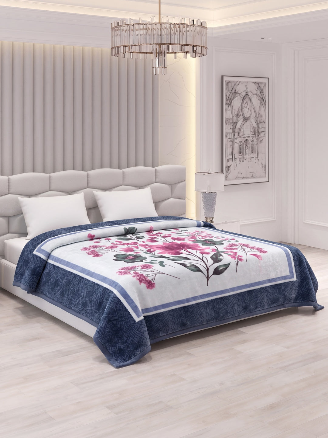 Floral Print Double Bed 3 Ply 890 GSM Blanket for Winter (Sissoo), Weight 4.7 kg