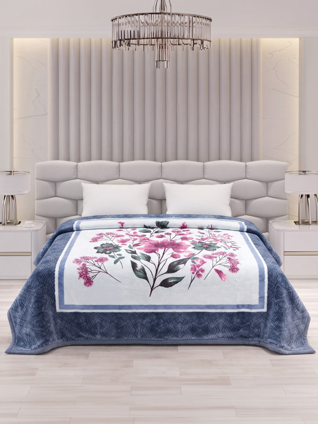 Floral Print Double Bed 3 Ply 890 GSM Blanket for Winter (Sissoo), Weight 4.7 kg