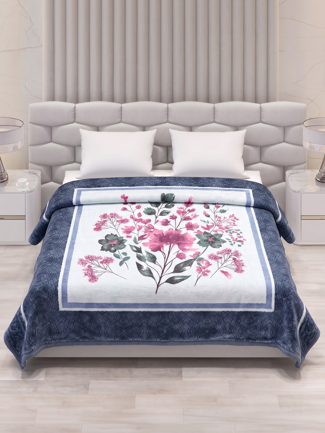 Floral Print Double Bed 3 Ply 890 GSM Blanket for Winter (Sissoo), Weight 4.7 kg