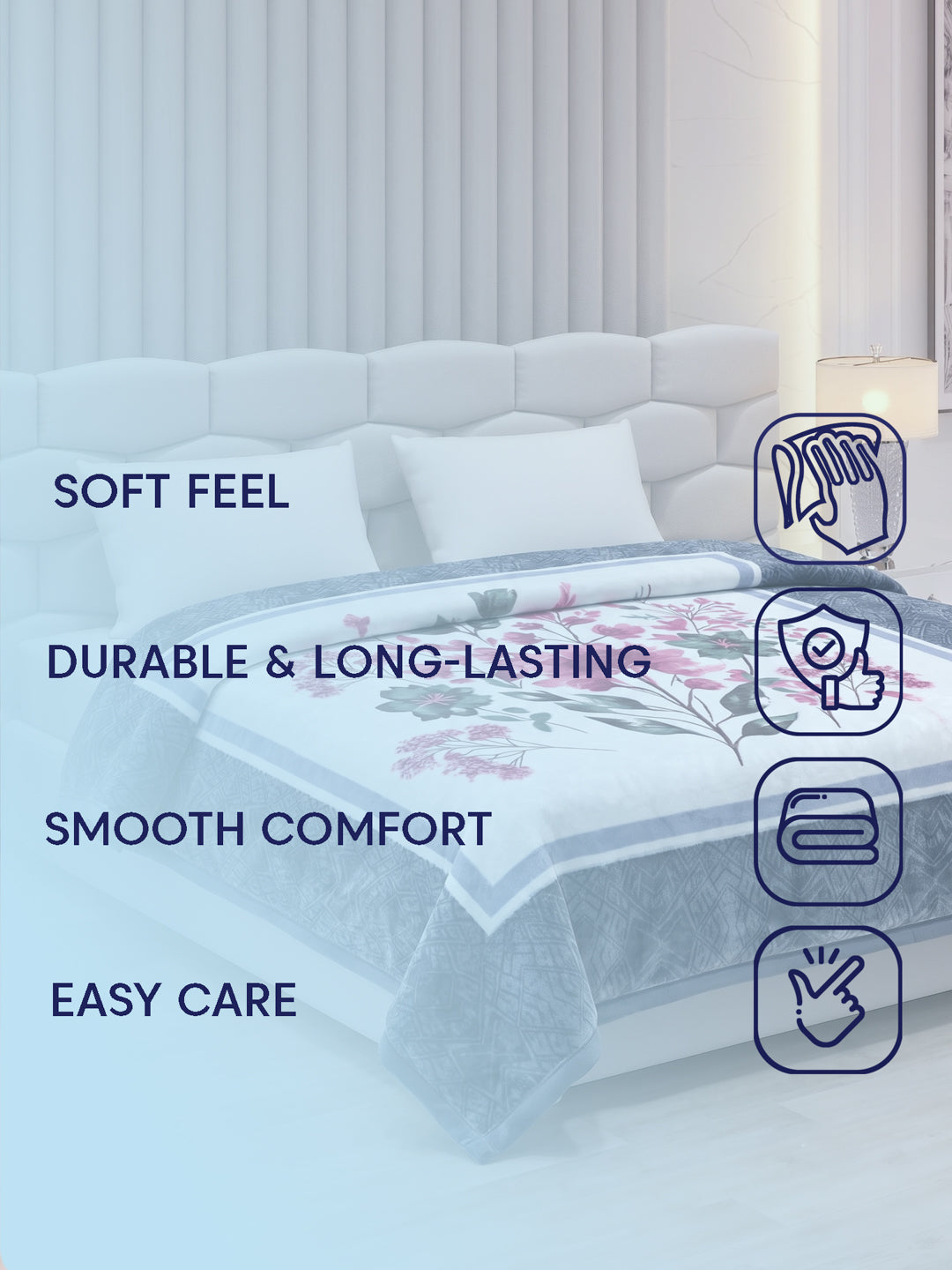 Floral Print Double Bed 3 Ply 890 GSM Blanket for Winter (Sissoo), Weight 4.7 kg