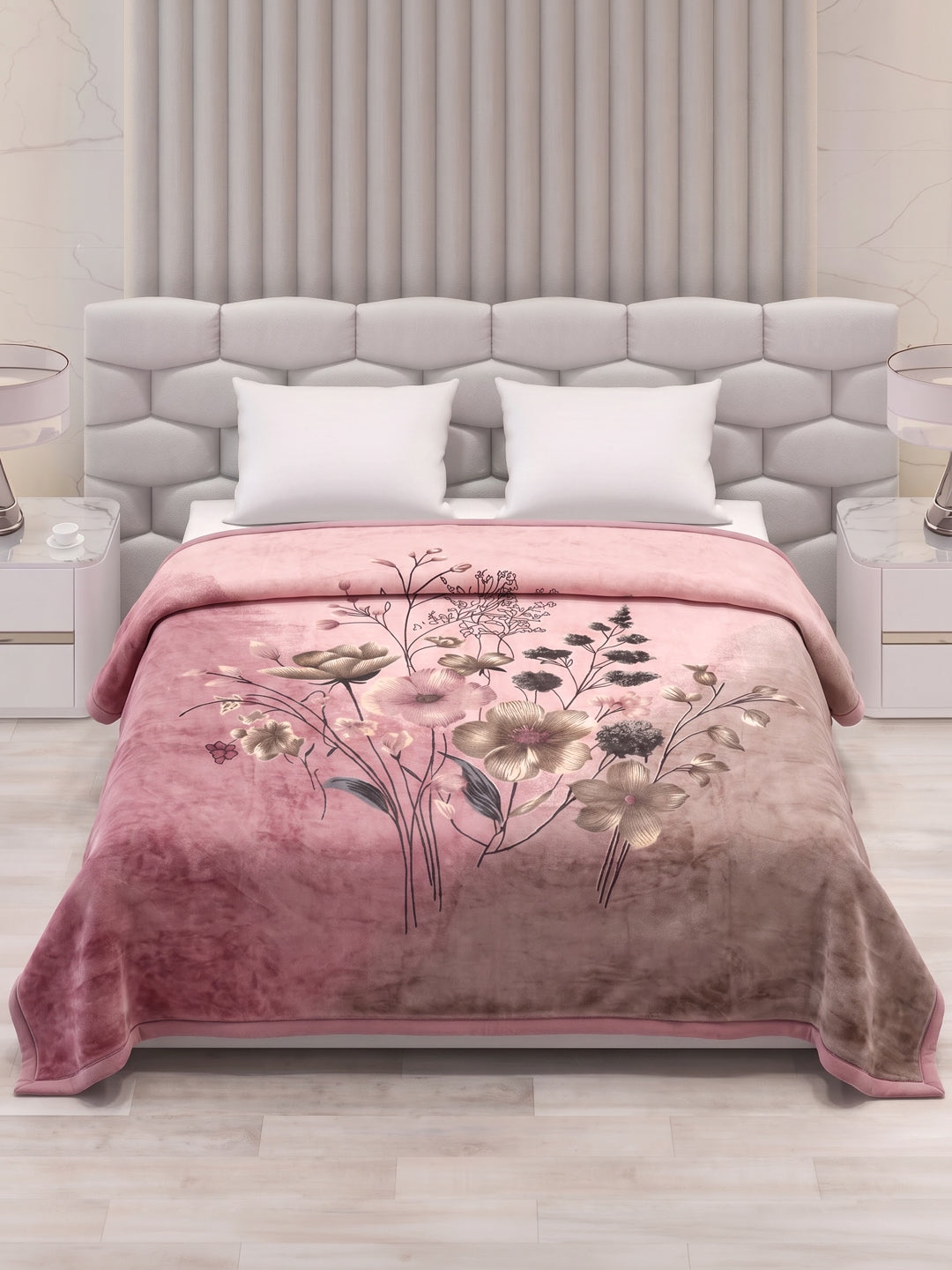 Floral Print Double Bed 3 Ply 890 GSM Blanket for Winter (Sissoo), Weight 4.7 kg