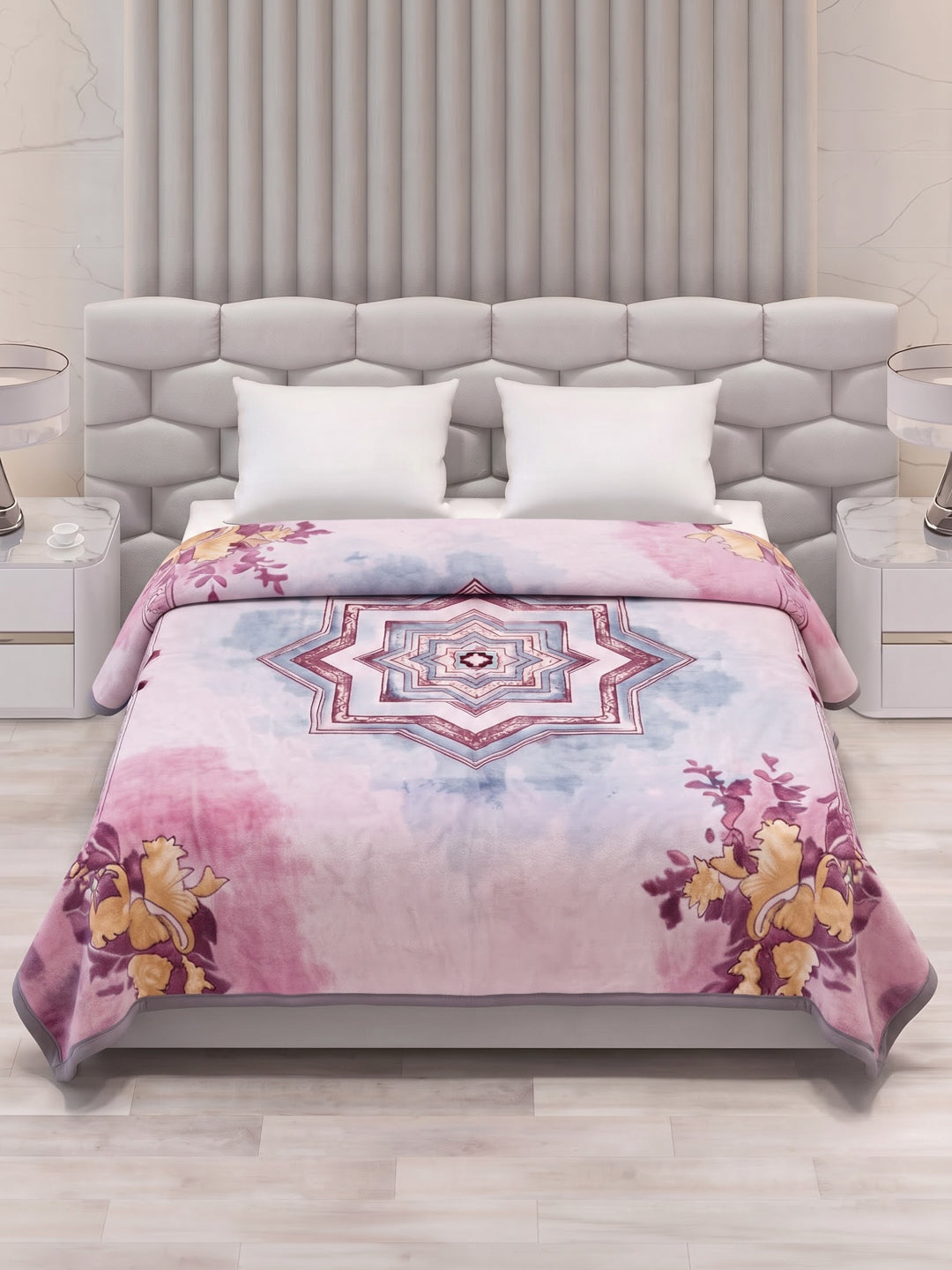 Floral Print Double Bed 3 Ply 890 GSM Blanket for Winter (Sissoo), Weight 4.7 kg