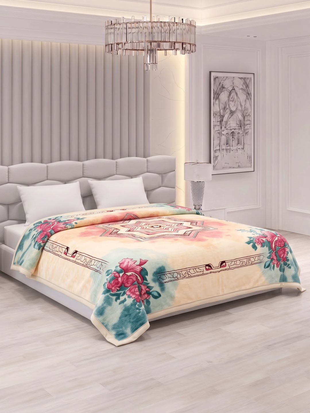 Floral Print Double Bed 3 Ply 890 GSM Blanket for Winter (Sissoo), Weight 4.7 kg
