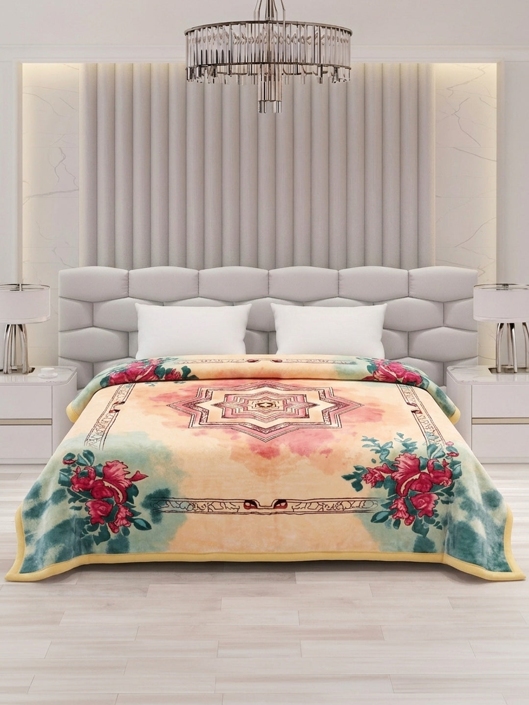 Floral Print Double Bed 3 Ply 890 GSM Blanket for Winter (Sissoo), Weight 4.7 kg