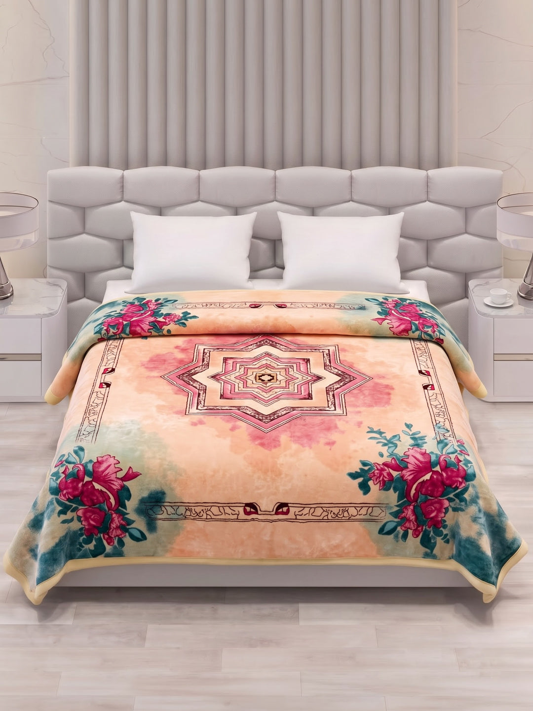 Floral Print Double Bed 3 Ply 890 GSM Blanket for Winter (Sissoo), Weight 4.7 kg