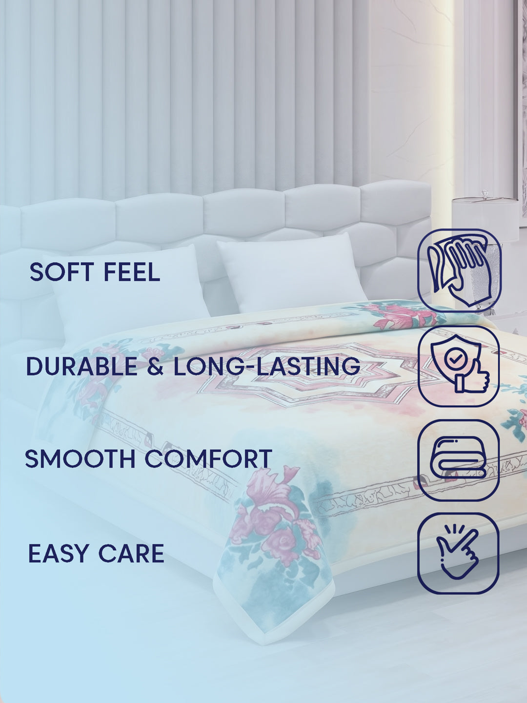 Floral Print Double Bed 3 Ply 890 GSM Blanket for Winter (Sissoo), Weight 4.7 kg
