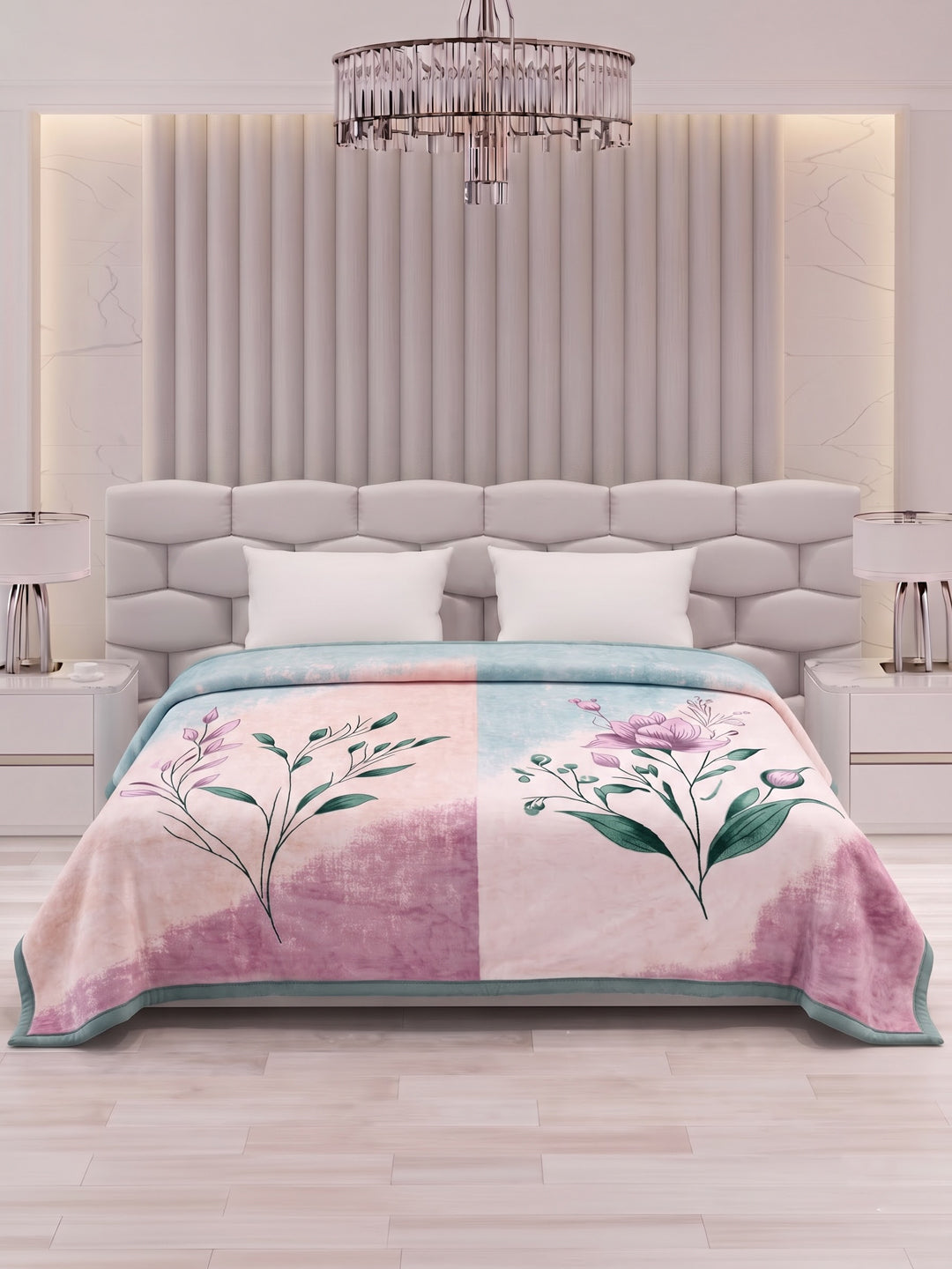 Floral Print Double Bed 3 Ply 890 GSM Blanket for Winter (Sissoo), Weight 4.7 kg