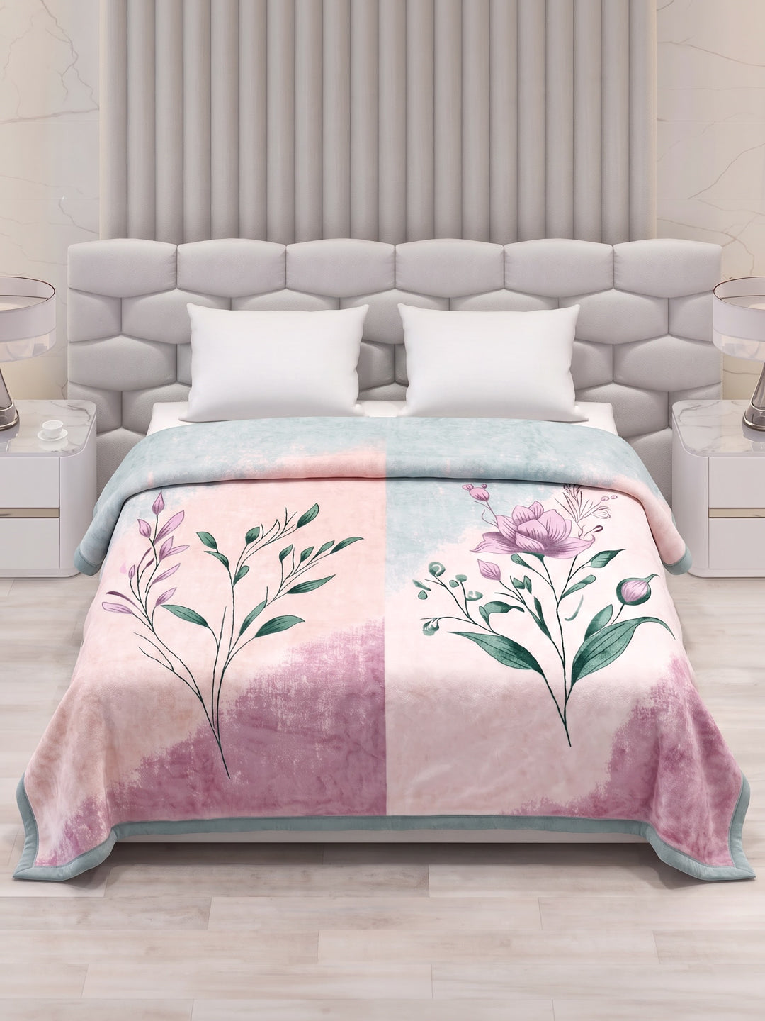 Floral Print Double Bed 3 Ply 890 GSM Blanket for Winter (Sissoo), Weight 4.7 kg