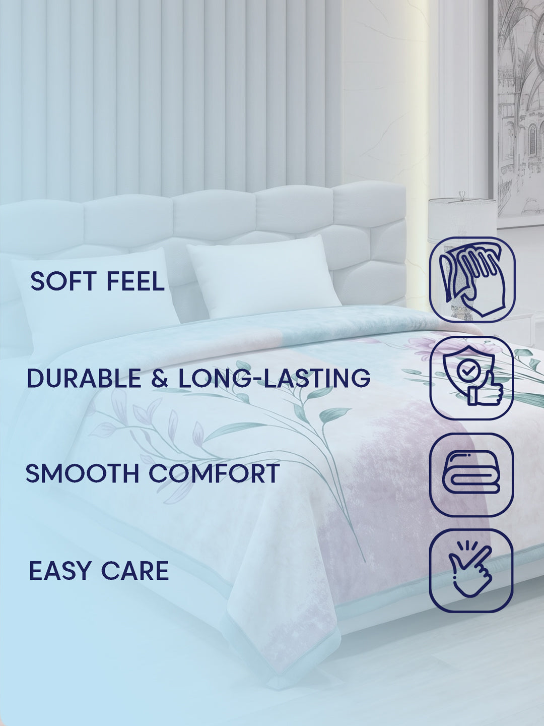 Floral Print Double Bed 3 Ply 890 GSM Blanket for Winter (Sissoo), Weight 4.7 kg
