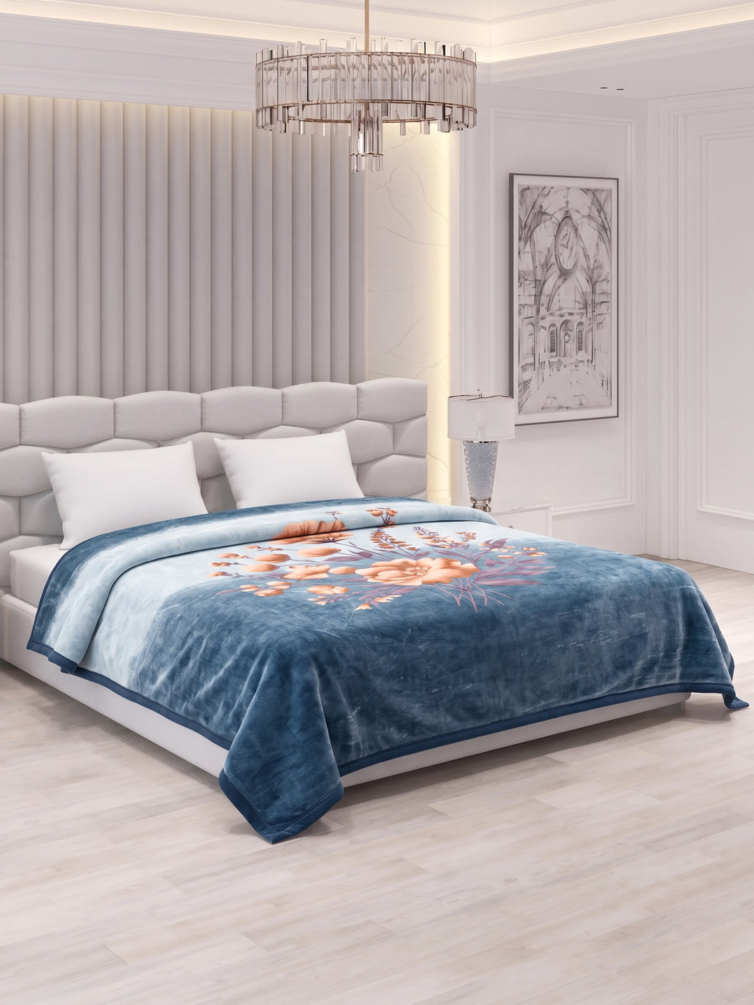 Floral Print Double Bed 3 Ply 890 GSM Blanket for Winter (Sissoo), Weight 4.7 kg
