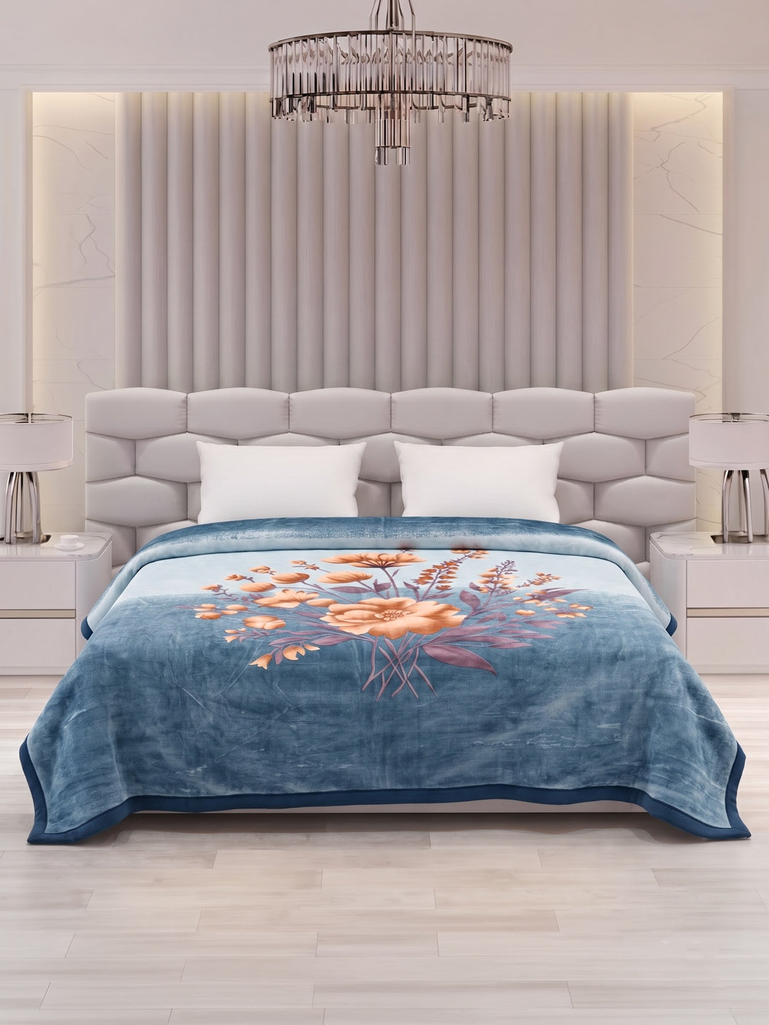 Floral Print Double Bed 3 Ply 890 GSM Blanket for Winter (Sissoo), Weight 4.7 kg