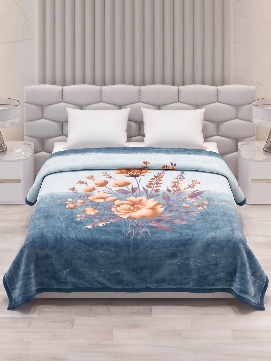 Floral Print Double Bed 3 Ply 890 GSM Blanket for Winter (Sissoo), Weight 4.7 kg
