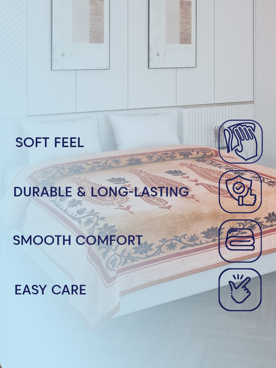 Printed Double Bed 2 Ply 800 GSM Blanket for Winter (Sanganeri), Weight 4.2 kg