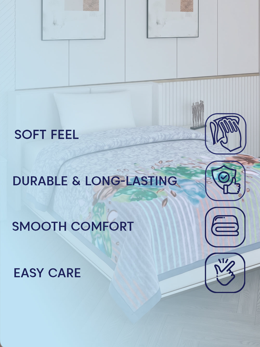 Printed Single Bed 1 Ply 550 GSM Blanket for Winter (Soulmate), Weight 1.7 kg
