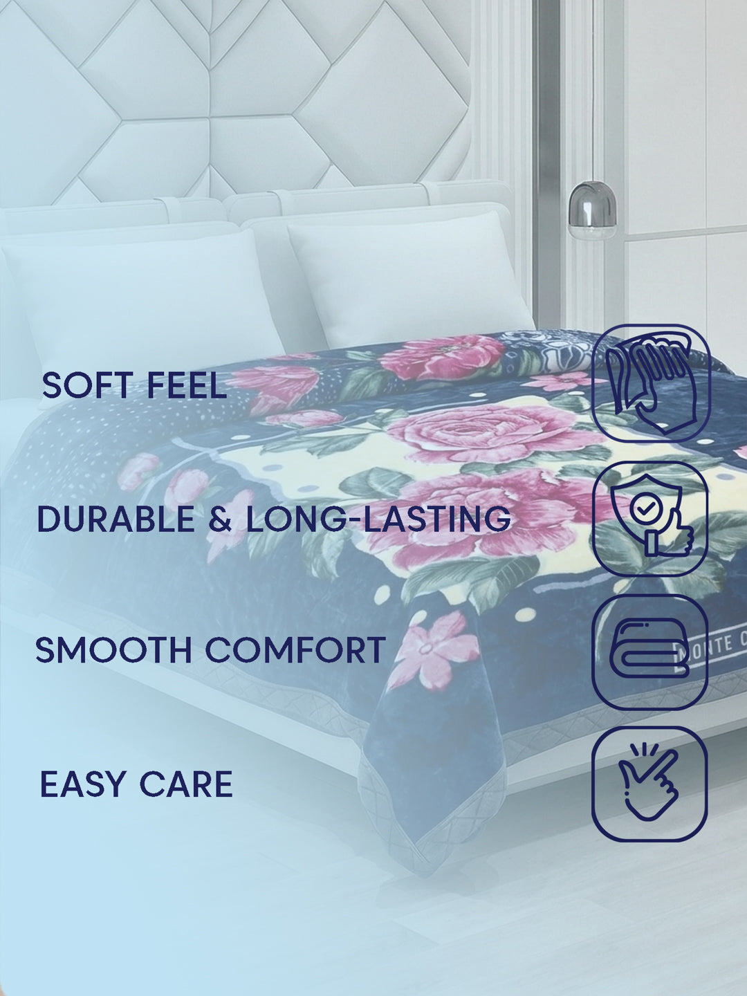 Floral Print Double Bed 2 Ply 750 GSM Blanket for Winter (Super Star), Weight 4 kg