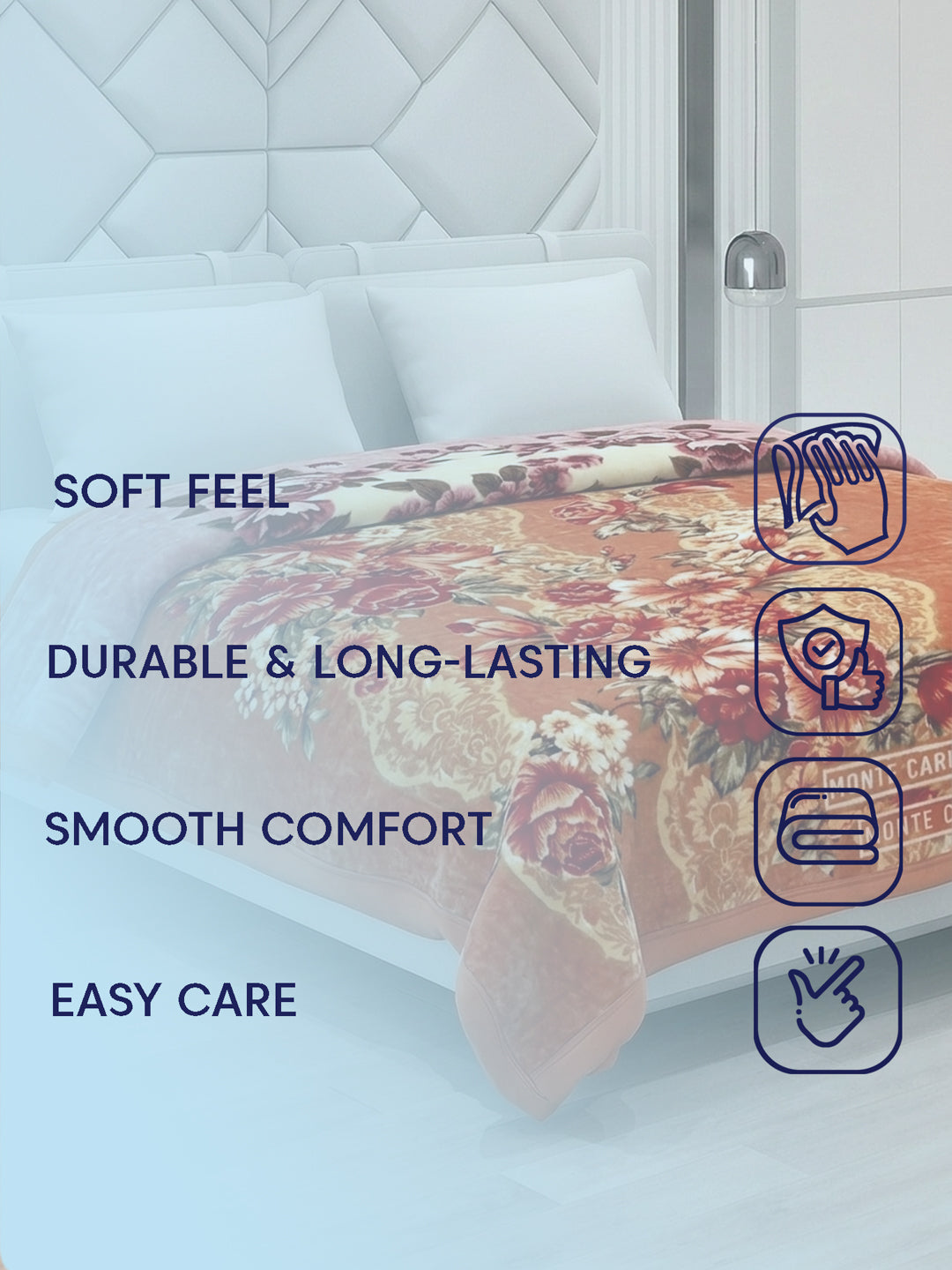 Floral Print Double Bed 2 Ply 750 GSM Blanket for Winter (Super Star), Weight 4 kg