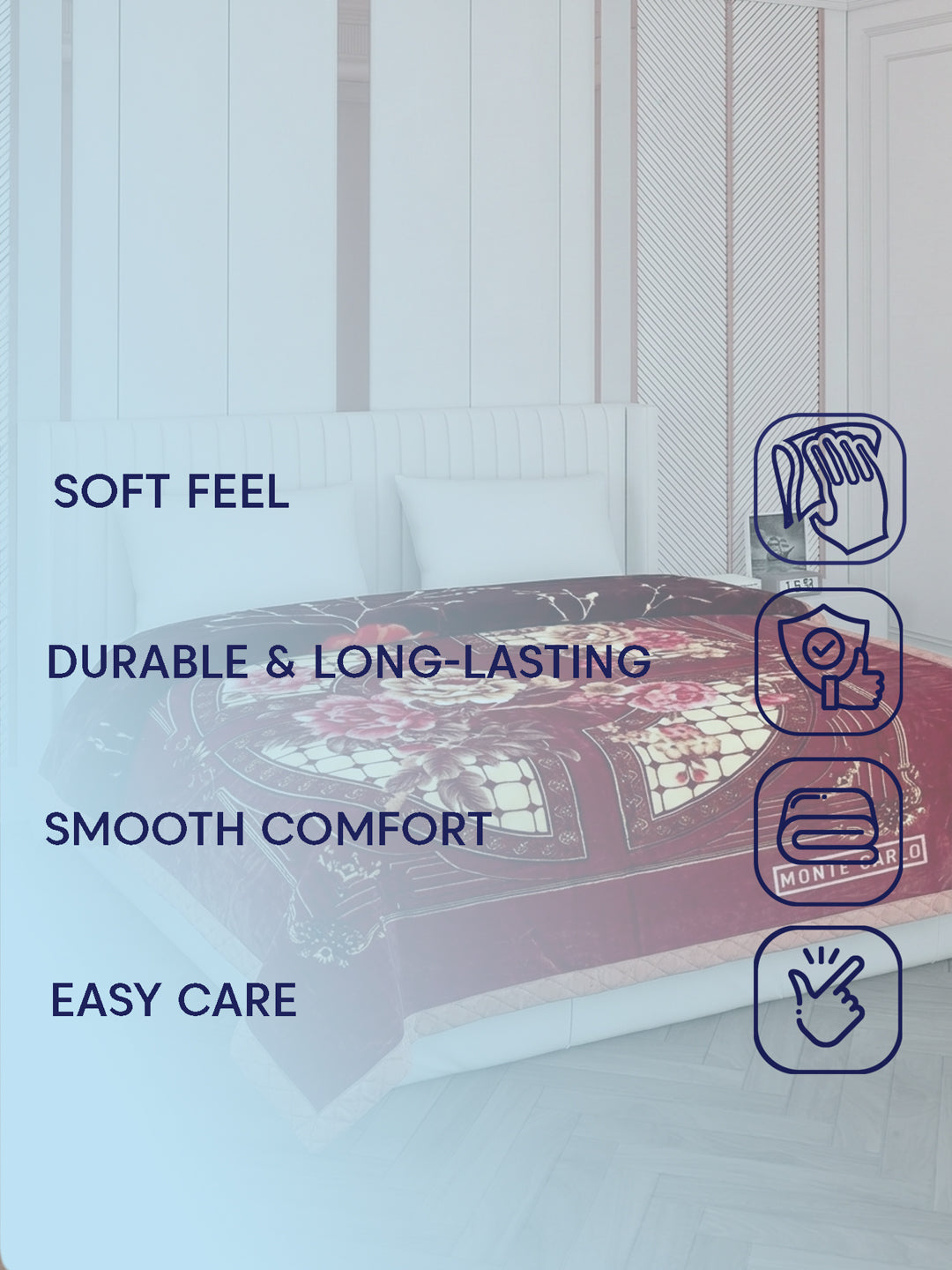 Floral Print Double Bed 2 Ply 750 GSM Blanket for Winter (Super Star), Weight 4 kg