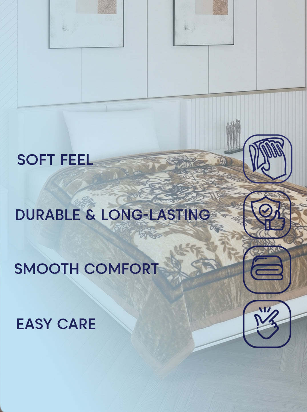 Printed Single Bed 1 Ply 440 GSM Blanket for Winter (Tiva), Weight 1.4 kg