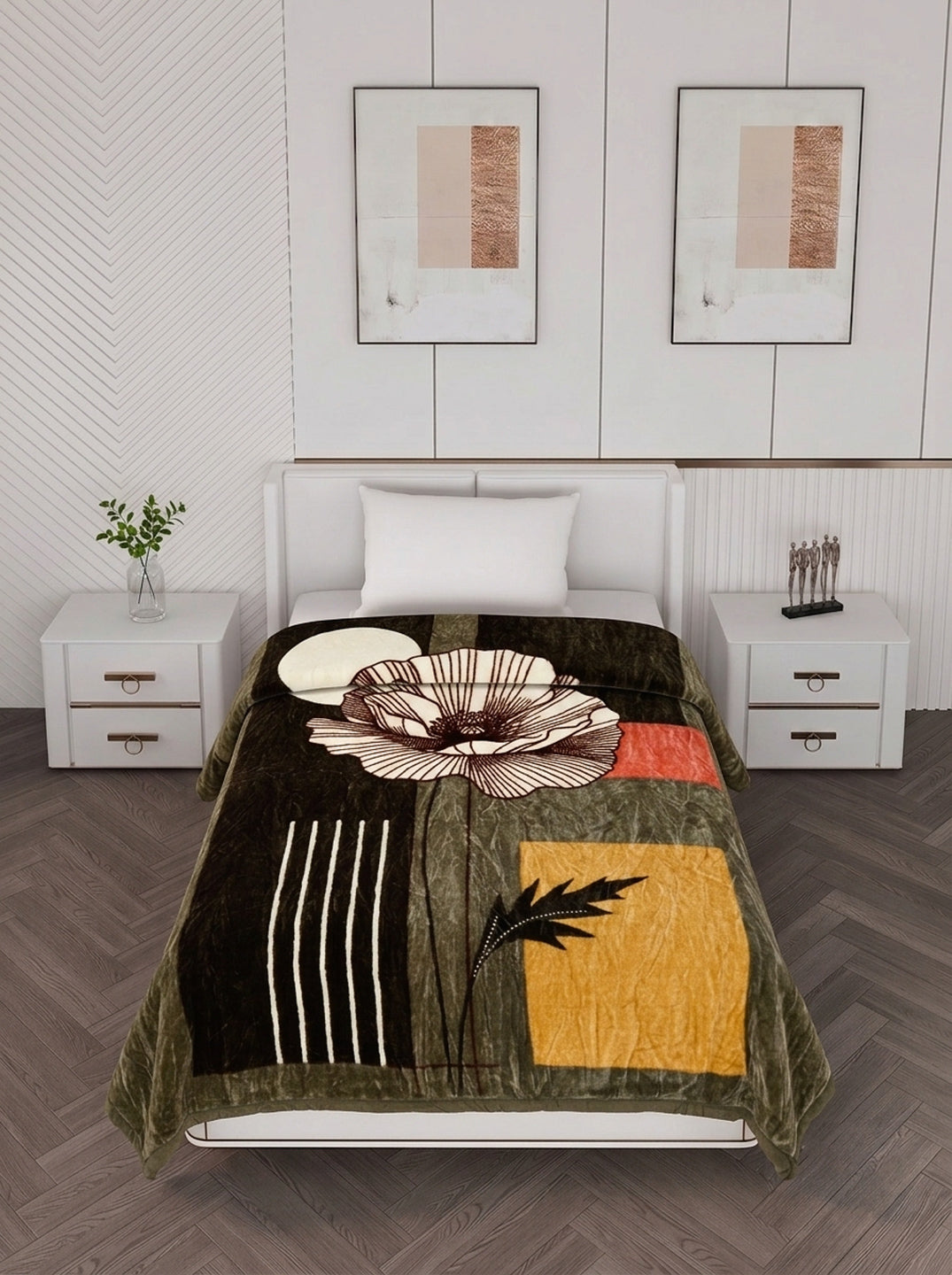 Printed Single Bed 1 Ply 440 GSM Blanket for Winter (Tiva), Weight 1.4 kg