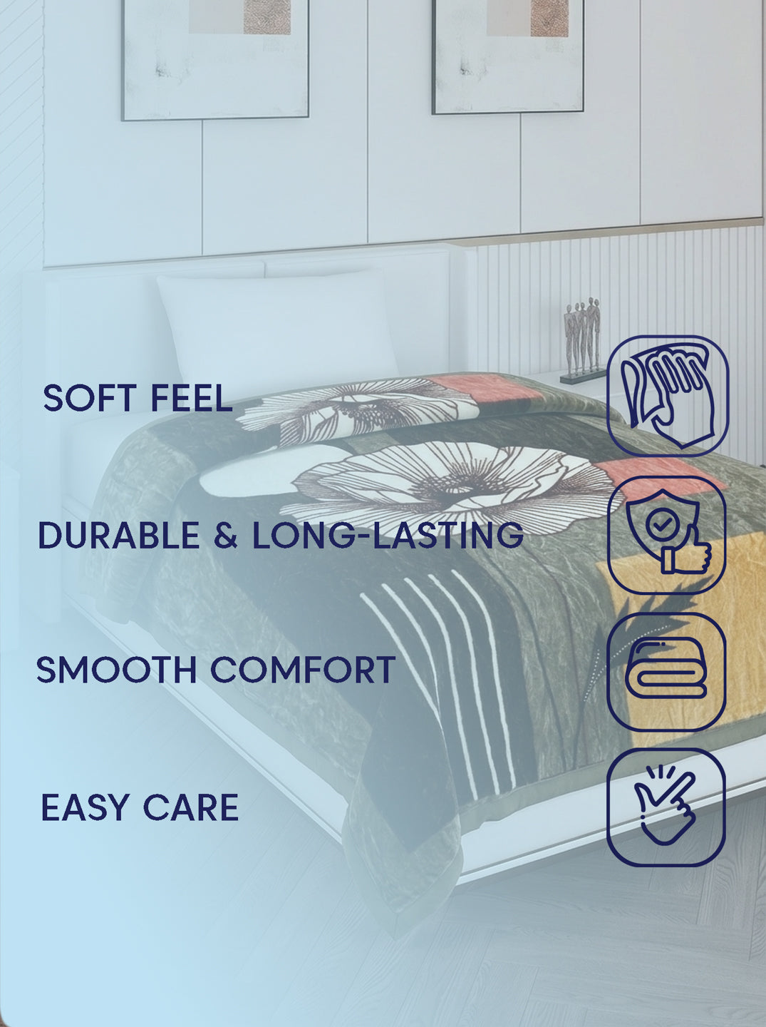 Printed Single Bed 1 Ply 440 GSM Blanket for Winter (Tiva), Weight 1.4 kg