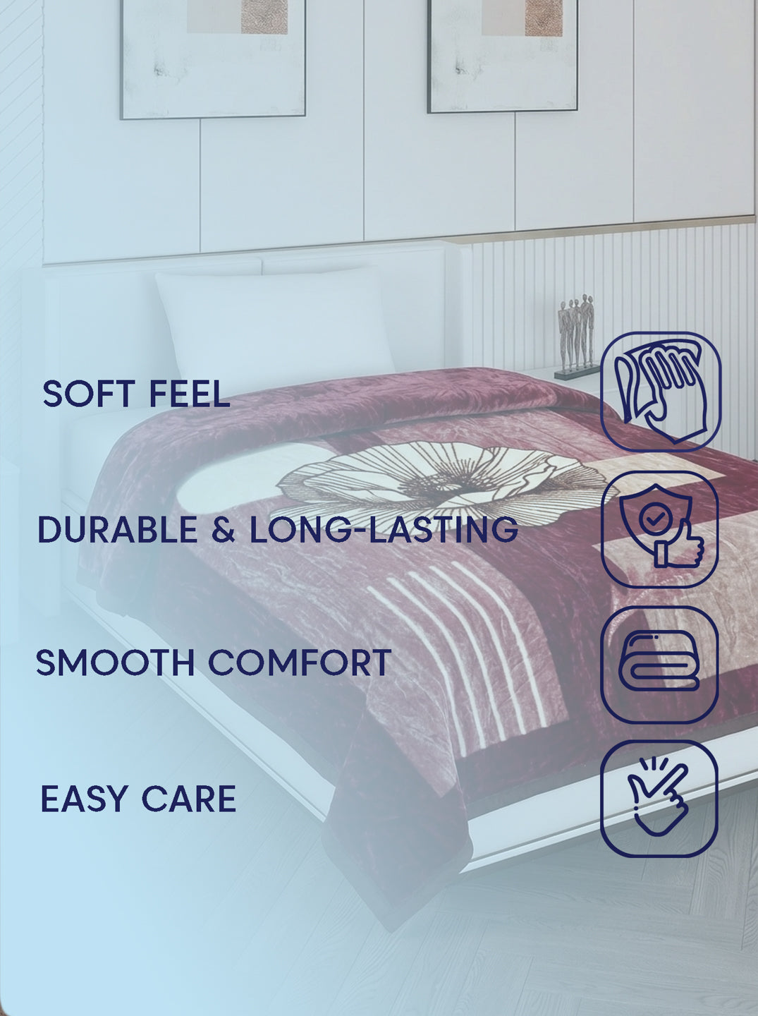 Printed Single Bed 1 Ply 440 GSM Blanket for Winter (Tiva), Weight 1.4 kg