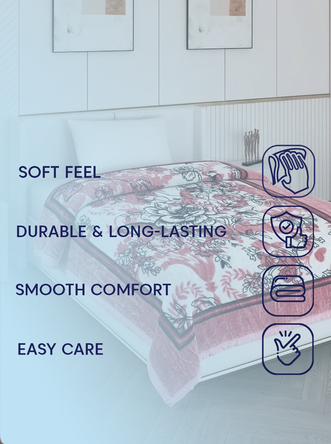 Printed Single Bed 1 Ply 440 GSM Blanket for Winter (Tiva), Weight 1.4 kg