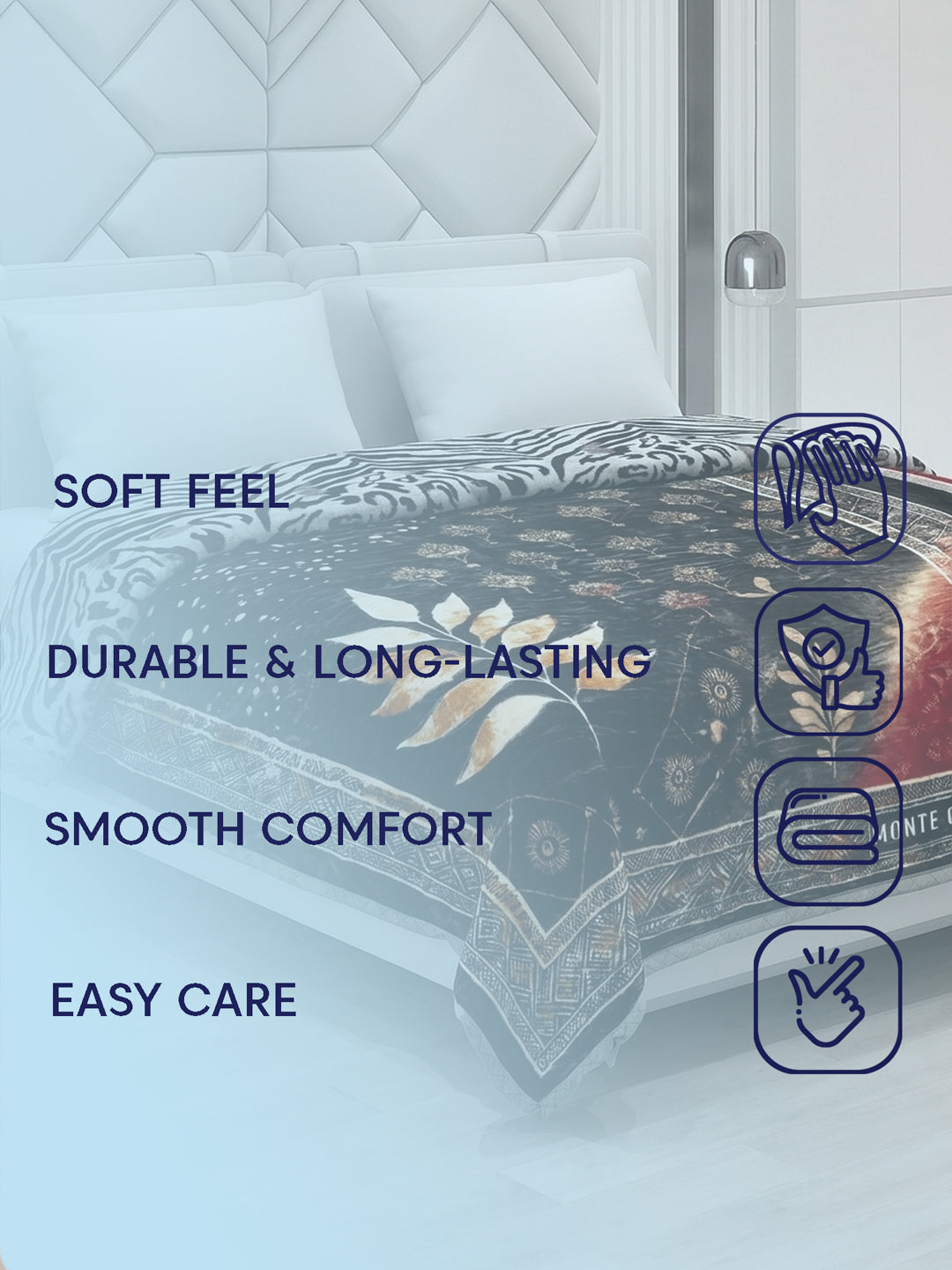 Printed Double Bed 2 Ply 850 GSM Blanket for Winter (Tohfa), Weight 4.5 kg